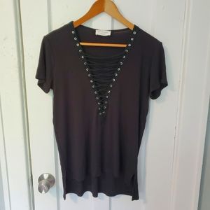 Lace up cotton s/s top